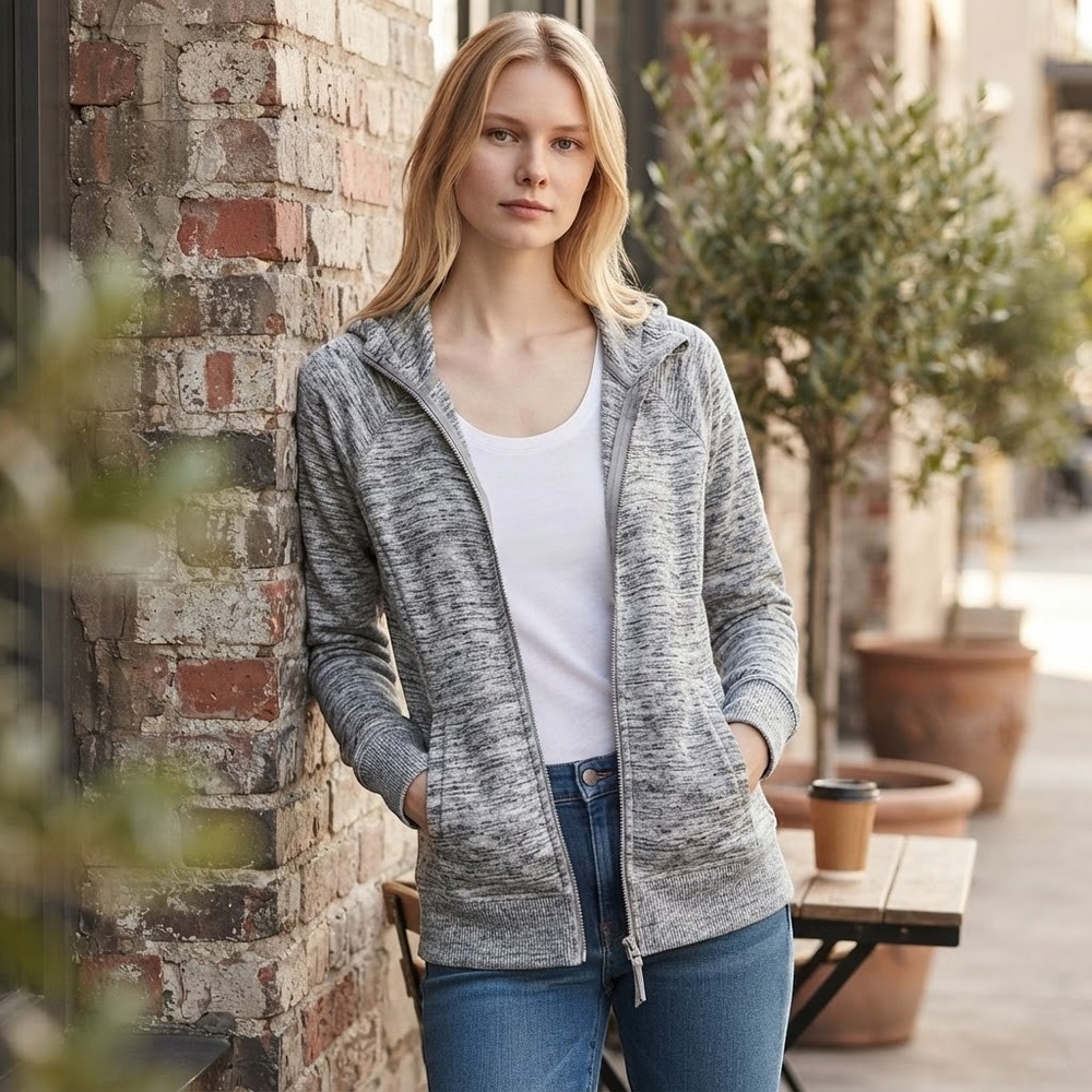 Athleta Womens Gray Space Dye Full Zip Hoodie Jacket XXS 138730 Activewear